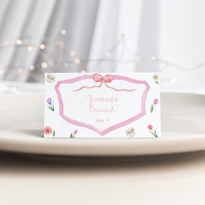 Whimsical Spring Flower Place Card Template for Garden Tea Party Bridal Shower Name Card or Buffet Card | ANTHEA Collection