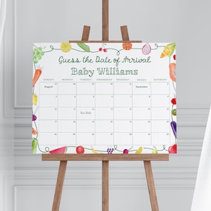 Locally Grown Baby Shower Guess the Due Date Calendar Game Sign Template for Farmer's Market Baby Shower Arrival Poster | GEORGIE Collection