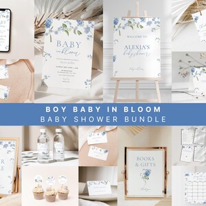 Blue Boy Baby in Bloom Baby Shower Invitation Bundle Template : Invite, Signs, Games, Cards, Favor Tags, Labels Templates | RUKA Collection
