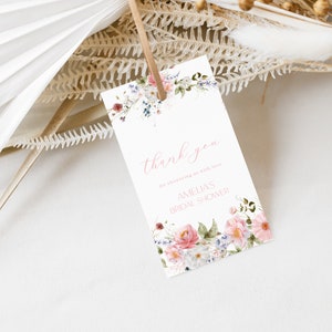 Delicate Floral Bridal Shower Favor Tag Template for Pink Wildflower Shower Favor Tags | ARDITH Collection