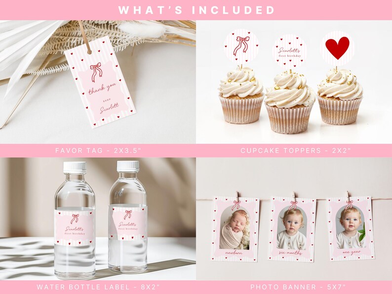 Little Sweetheart Birthday Bundle Template Editable Valentine Pink ...