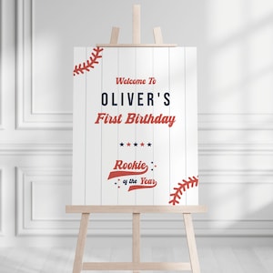Rookie Year Birthday Welcome Sign Template for Boy 1st Birthday Sports Baseball First Birthday Welcome Poster | ROGERS Collection