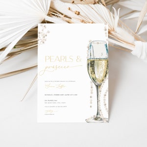 Pearls and Prosecco Bridal Shower Invitation Template for Pearls & Prosecco Invite | GRETCHEN Collection