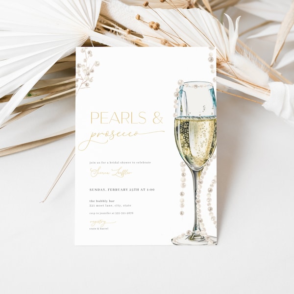 Pearls and Prosecco Bridal Shower Invitation Template | GRETCHEN Collection