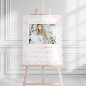 Pink Toile Graduation Party Welcome Sign Template for Photo Grandmillenial Pink Toile de Jouy Graduation Welcome Poster | AKIRA Collection