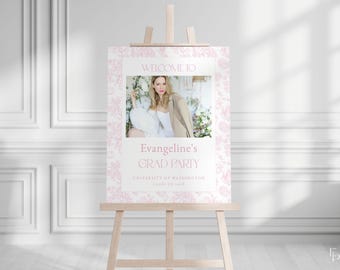 Pink Toile Graduation Party Welcome Sign Template for Photo Grandmillenial Pink Toile de Jouy Graduation Welcome Poster | AKIRA Collection