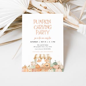 Pumpkin Carving Party Invite Template for Pumpkin Party Jack-o-Lantern Kids Halloween Party Invitation | ZOLAN Collection