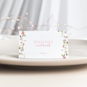 Love is in Bloom Place Card Template for Pink Wildflower Bridal Shower Name Card or Buffet Card | AYIANA Collection