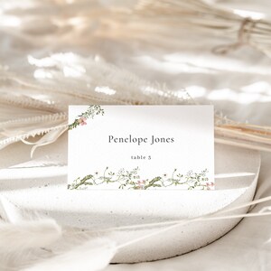 Rustic Floral Place Card Template for Greenery & Wildflower Bridal Shower Name Card or Buffet Card | ARANYA Collection