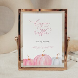 Pink Little Pumpkin Baby Diaper Raffle Baby Shower Sign Template for Girl Fall Pumpkin Baby Shower Custom Sign Download | HADLEY Collection