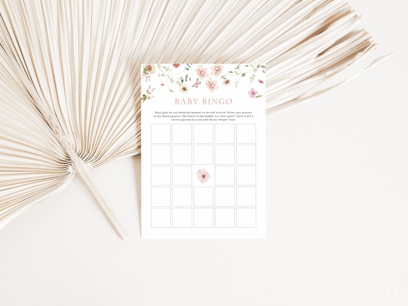Pink Baby in Bloom Baby Bingo Baby Shower Game Template for Girl Floral