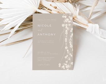 Modern Pearl Wedding Invitation Template with Photo | MEGAN Collection