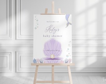 A Little Pearl Baby Shower Welcome Sign Template for Girl Under the Sea Mermaid Baby Shower Welcome Poster | NIXIE Collection