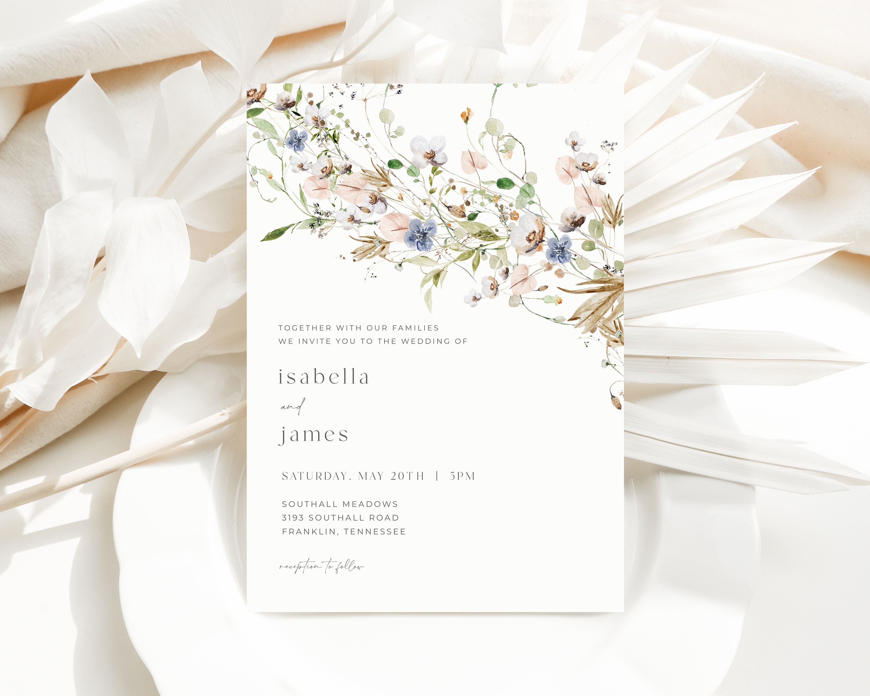 Wildflower Wedding Invitation Suite Template with Printable 5x7 Invite,  RSVP Card \u0026 Details Card | EDEN Collection - Etsy México, image size:3000x2400