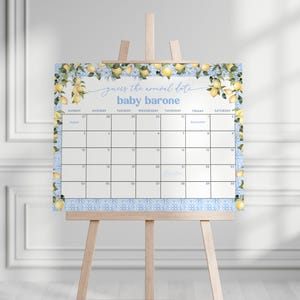 Amalfi Coast Baby Shower Guess the Due Date Calendar Game Sign Template for Lemon Blue Tiles Italian Baby Shower Arrival | CHIARA Collection