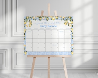 Amalfi Coast Baby Shower Guess the Due Date Calendar Game Sign Template for Lemon Blue Tiles Italian Baby Shower Arrival | CHIARA Collection