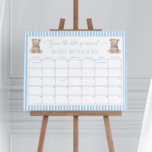 Teddy Bear Baby Shower Guess the Due Date Calendar Game Sign Template for Preppy Boy Bearly Wait Baby Shower Arrival | ARTHUR Collection