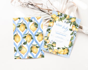 Amalfi Coast Baby Shower Invitation Template for Lemon & Blue Tiles Italian Baby Shower | CHIARA Collection