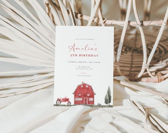 Farm Birthday Invitation Template for Editable Classic Red Barn Birthday Invite Digital Download | GEORGE Collection