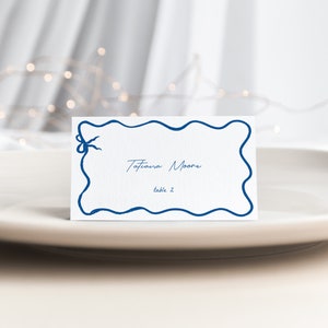 Whimsical Hand Drawn Illustration Place Card Template for Something Blue Bridal Shower Name Card or Buffet Card | THANDIE Collection