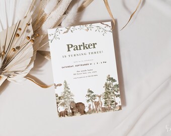 Woodland Forest Birthday Invitation Template for Editable Nature Woodland Animals Birthday Party Invite Digital Download | HELENA Collection