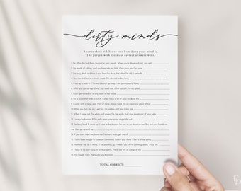 Modern Minimalist Dirty Minds Bridal Shower Game Digital Download Editable Dirty Minds Bachelorette Game Printable | LYDIA Collection