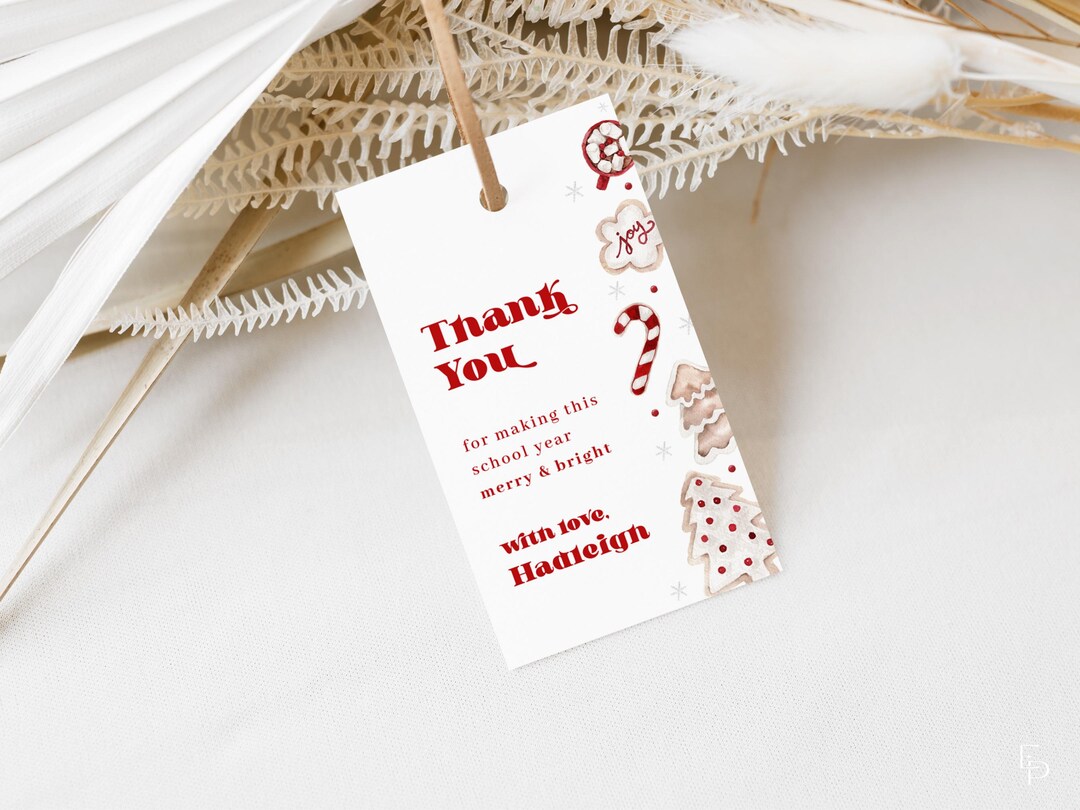 Christmas Thank You Kids School Gift Tag Template Editable Red Merry ...