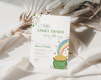 Lucky Charm Baby Shower Invitation Template for Green Irish St. Patricks Baby Shower Invite | MOIRA Collection