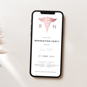 Modern Rose Gold Nursing School Graduation Party Digital Invitation Template | VEDA Collection