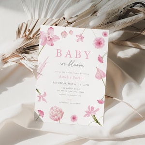 Girl Baby in Bloom Baby Shower Invitation Template for Pink Baby in Bloom Baby Shower Invite | ELODIE Collection