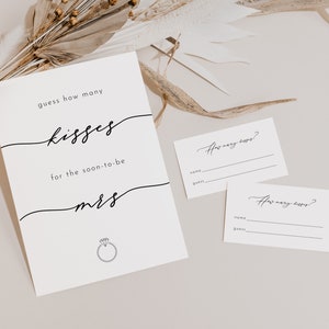 Modern Minimalist Bridal Shower How Many Kisses Game Card and Sign Template | LYDIA Collection