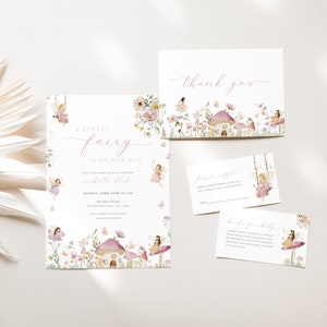 A Little Fairy Baby Shower Invitation Bundle Template with Invite, Books for Baby & Diaper Raffle Cards | ELVINA Collection