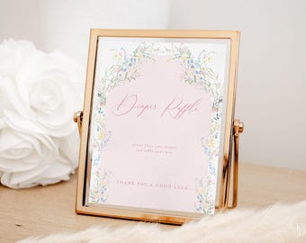 Baby in Bloom Diaper Raffle Baby Shower Sign Template for Floral Girl Pink Baby in Bloom Baby Shower Custom Sign | FLORETTA Collection