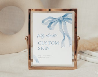 Blue Bow Bridal Shower Custom Sign Template in 5x7 and 8x10 for Something Blue Ribbon Event Signage | THEODORA Collection