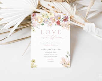 Wildflower Love Is In Bloom Bridal Shower Invitation Template for Pink Floral Spring Bridal Shower Invite | THALLO Collection