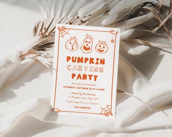 Pumpkin Carving Party Invitation Template Editable Jack-o-Lantern Halloween Fall Pumpkin Carving Party Invite Download | WHITMAN Collection