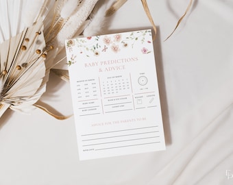 Pink Baby in Bloom Baby Predictions and Advice Baby Shower Game Template for Girl Floral Baby Shower Printable Game | POSIE Collection