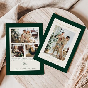 Green Christmas Photo Card Template for Modern Dark Green Portrait Family Picture Holiday Card | HARMONIA Collection