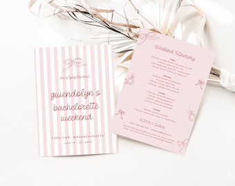 She's Tying the Knot Bachelorette Weekend Invite and Itinerary Template for Pink & Red Bow Bachelorette | EUDORA Collection