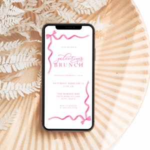Pink Bow Galentine's Day Brunch Digital Invitation Template for Girls Valentines Text Message Invite | MILADA Collection