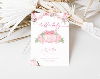 Pink Pumpkin Baby Shower Invitation Template for Fall Girl Baby Shower | FAMKE Collection