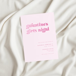 Retro Pink Galentine&#39;s Girls Night Invitation Template for Girls Valentines Party Invite | AMIAS Collection