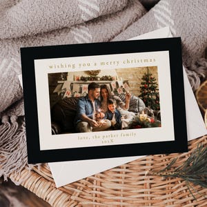 Black Christmas Photo Card Template for Modern Picture Holiday Card Template | HARMONIA Collection