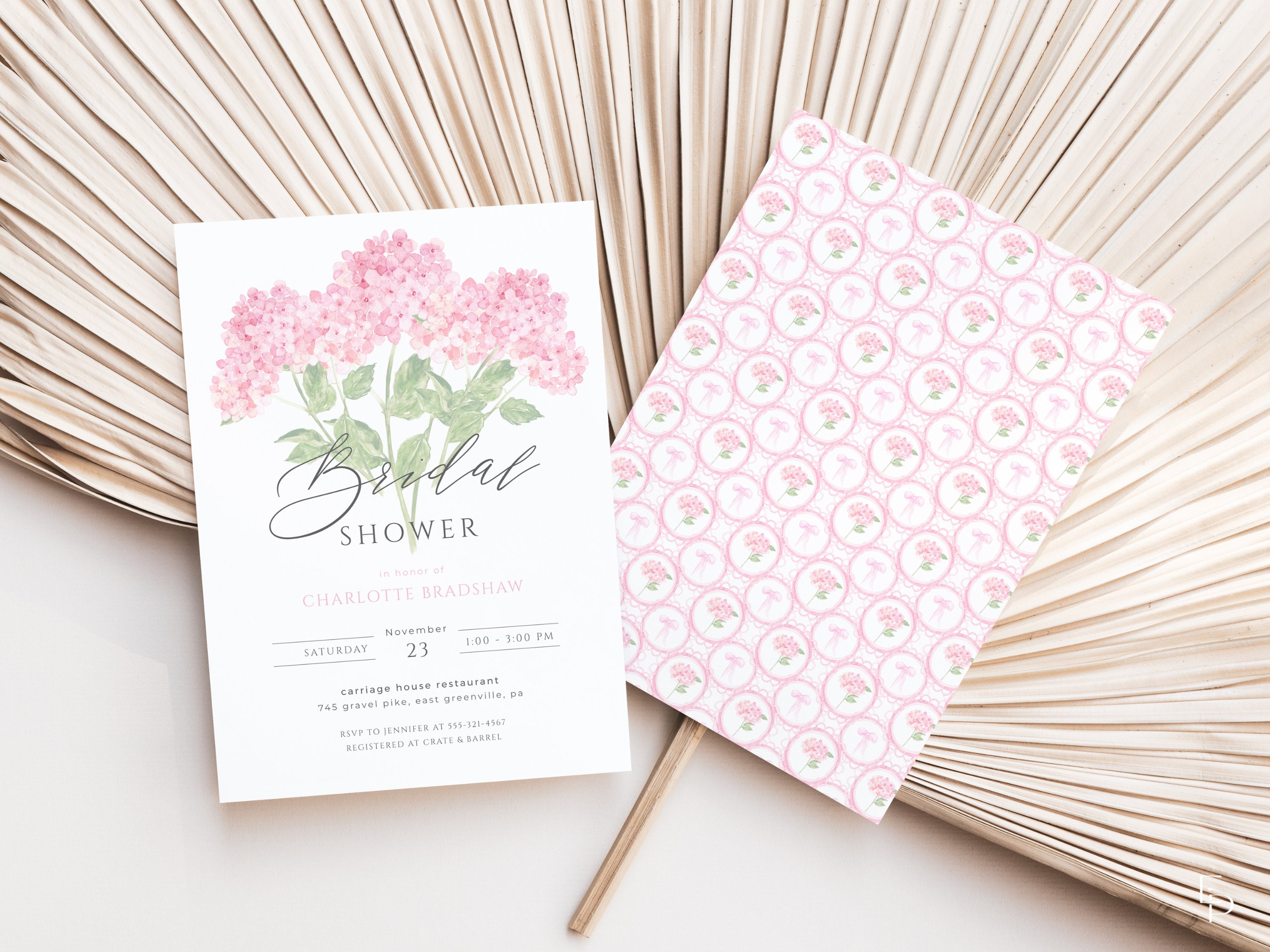 Pink Hydrangea Bridal Shower Invitation