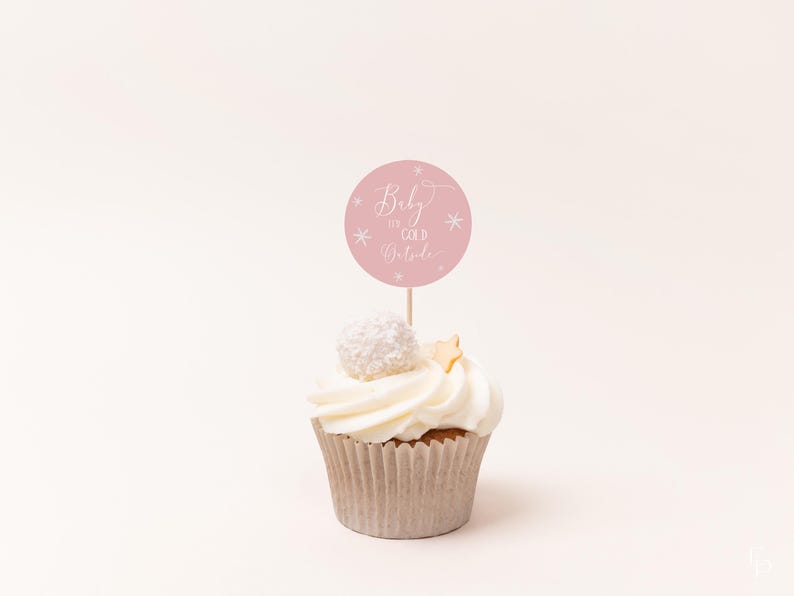 Baby It's Cold Outside Cupcake Topper Template for Pink Winter