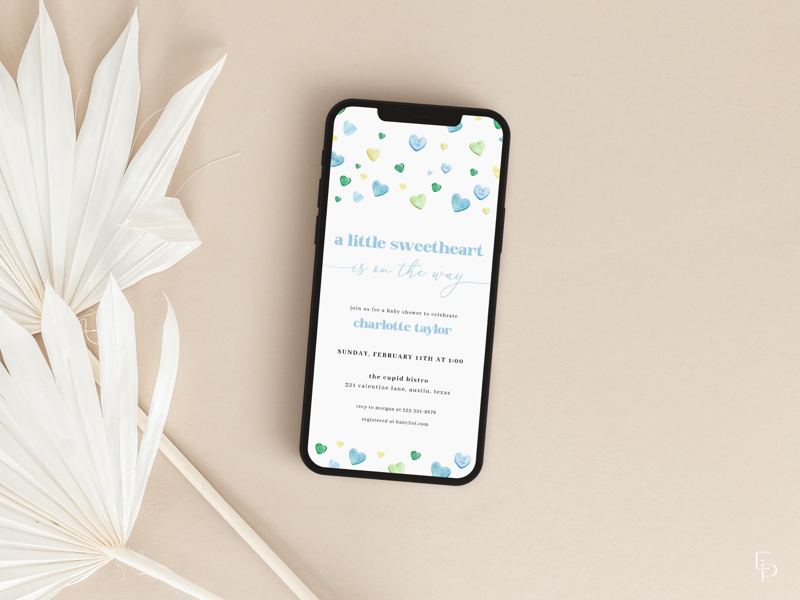 Little Sweetheart Baby Shower Digital Invitation Template for Blue Boy ...