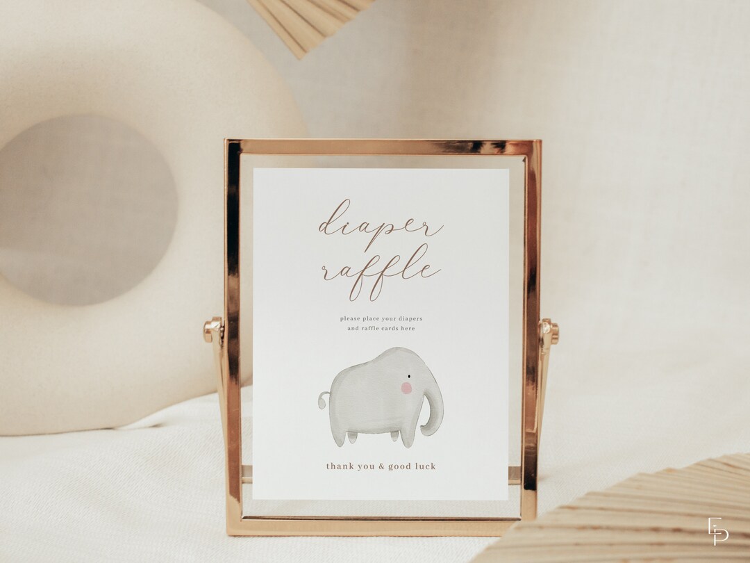 Elephant Baby Shower Diaper Raffle Sign Template for Jungle Safari Baby  Shower | RIMBA Collection - Etsy, image size:1080x810