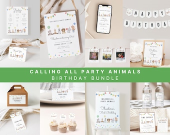 Party Animals Birthday Bundle Template Colorful Calling All Party Animals Zoo Safari Birthday Invitation Bundle Download | HAIDER Collection