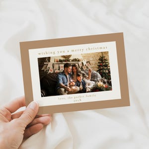 Beige Christmas Photo Card Template for Modern Picture Holiday Card Template | HARMONIA Collection