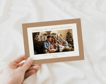 Beige Christmas Photo Card Template for Modern Picture Holiday Card Editable Digital Download | HARMONIA Collection